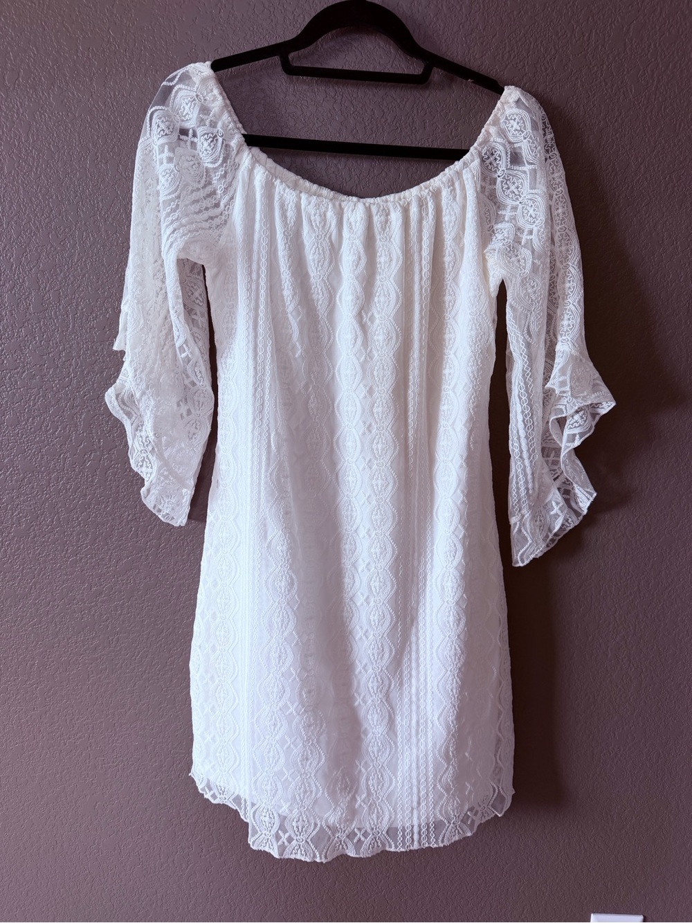 Charming Charlie White Lace Off-Shoulder Long Sleeve Dress